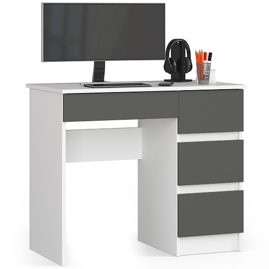 Birou pentru calculator A-7 90 cm dreapta PK - alb-grafit gri