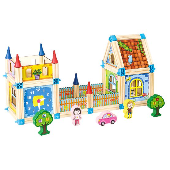 Blocuri de construcție din lemn pentru casă 6 în 1 ECOTOYS