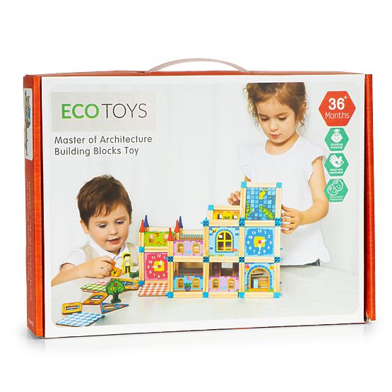 Blocuri de construcție din lemn pentru casă 6 în 1 ECOTOYS