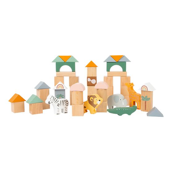 Blocuri de construcție din lemn Small Foot Safari 50 buc