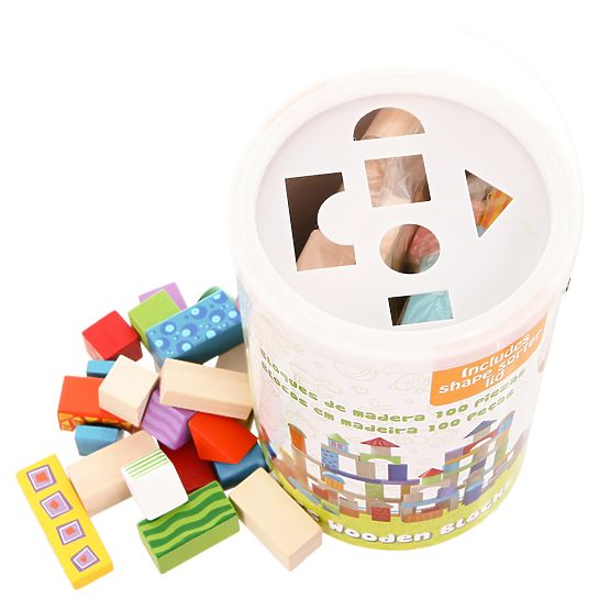 Blocuri din lemn Ecotoys - 100 buc