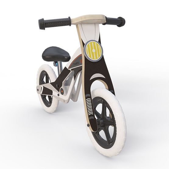 Bicicletă de echilibru din lemn Drake - alb-negru