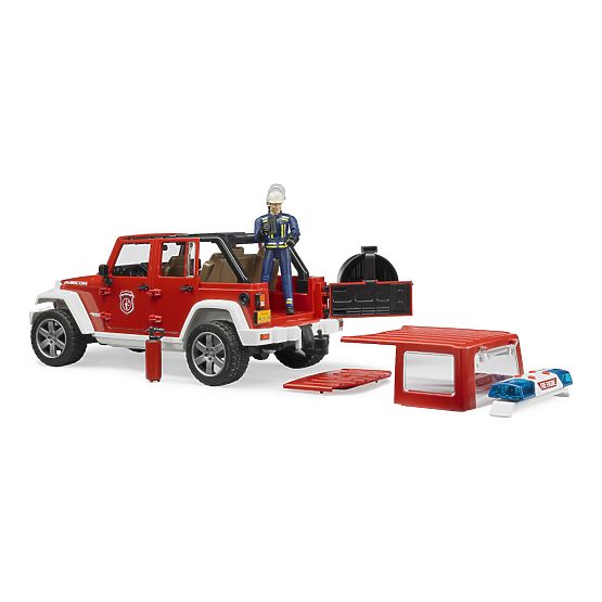 Bruder JEEP WRANGLER de pompieri roșu cu figură și accesorii