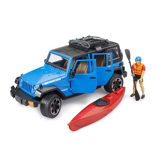 Bruder Jeep Wrangler Rubicon cu caiac și figură 1:16
