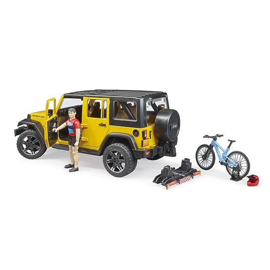 Bruder Jeep Wrangler Rubicon cu ciclist și bicicletă