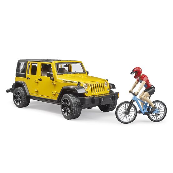Bruder Jeep Wrangler Rubicon cu ciclist și bicicletă