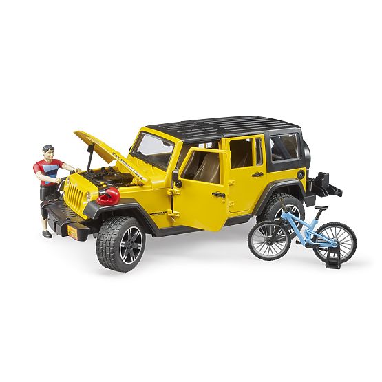 Bruder Jeep Wrangler Rubicon cu ciclist și bicicletă