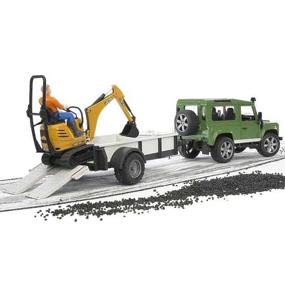Bruder LAND ROVER + transportor, excavator JCB