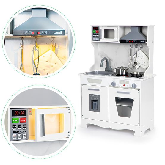 Bucătărie din lemn pentru copii cu sunete și LED + accesorii ECOTOYS