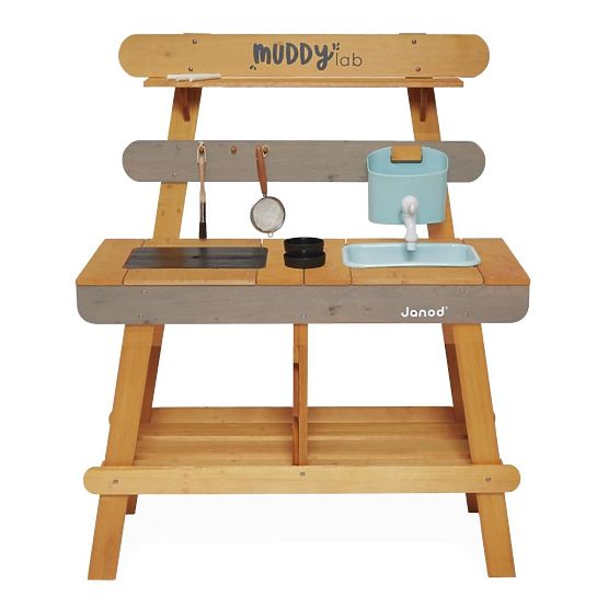 Bucătărie din lemn pentru copii Janod Outdoor Muddy Lab