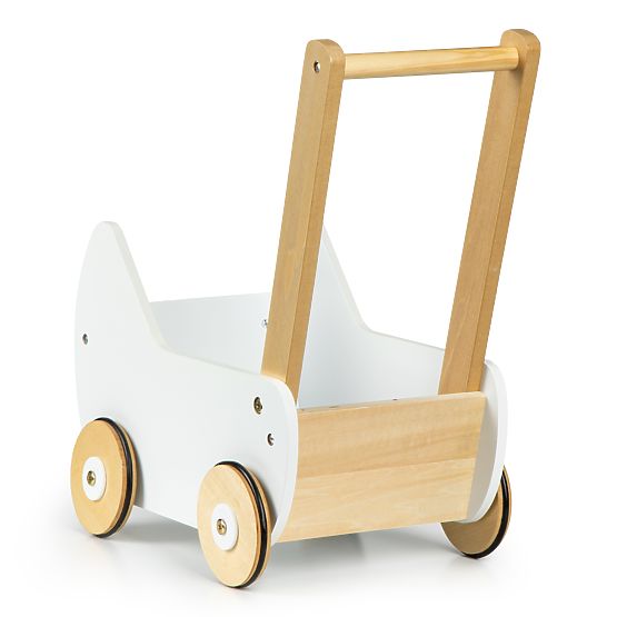 Cărucior din lemn pentru păpuși, antemergător ECOTOYS