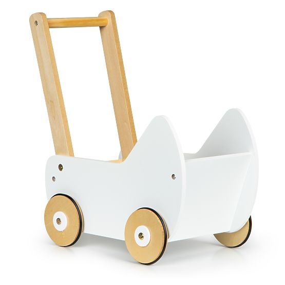 Cărucior din lemn pentru păpuși, antemergător ECOTOYS