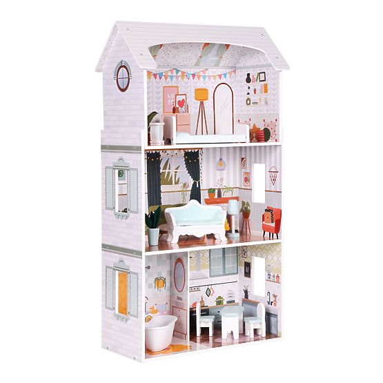 Casă de păpuși Alice 3 etaje 4 camere set 9 mobilier ECOTOYS