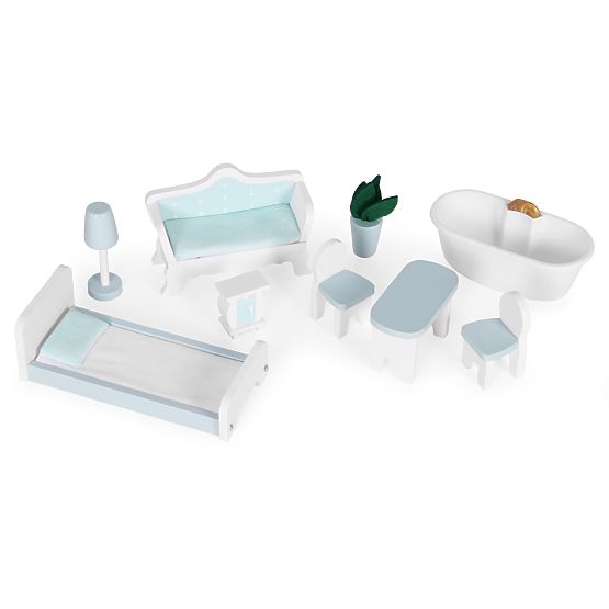 Casă de păpuși Alice 3 etaje 4 camere set 9 mobilier ECOTOYS