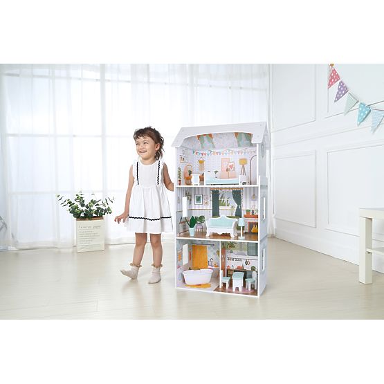 Casă de păpuși Alice 3 etaje 4 camere set 9 mobilier ECOTOYS