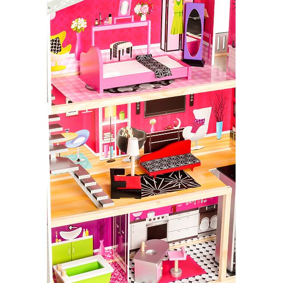 Casă de păpuși din lemn cu lift Kayla