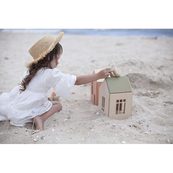 Casă magnetică din lemn Montessori - roz