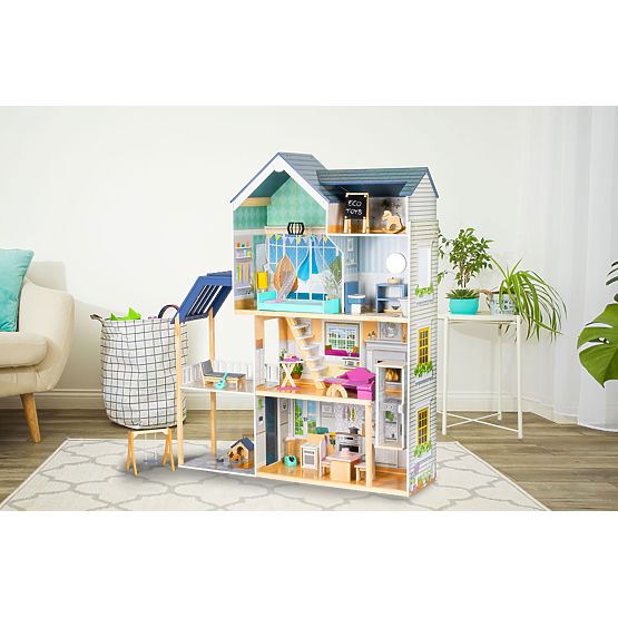 Casă mare de păpuși din lemn 138 cm Reședința Maya 28 piese ECOTOYS