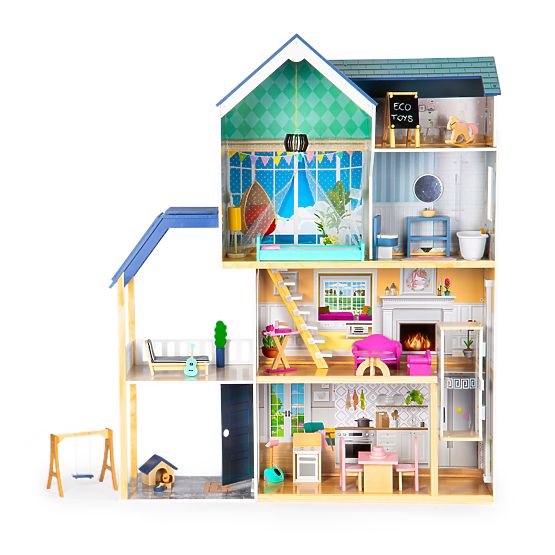 Casă mare de păpuși din lemn 138 cm Reședința Maya 28 piese ECOTOYS