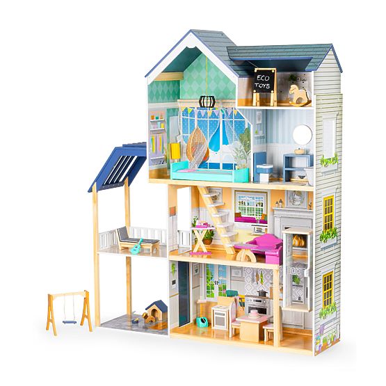 Casă mare de păpuși din lemn 138 cm Reședința Maya 28 piese ECOTOYS