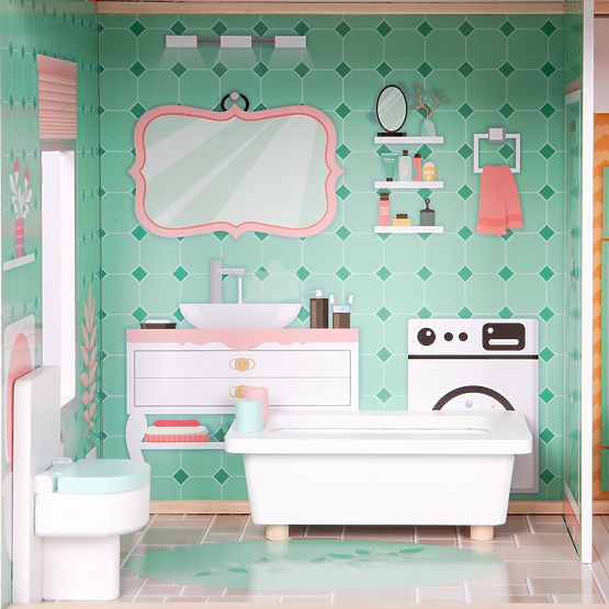 Casă mare din lemn pentru păpuși cu lift și mobilier ECOTOYS