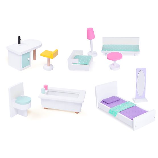 Casă mare din lemn pentru păpuși cu lift și mobilier ECOTOYS