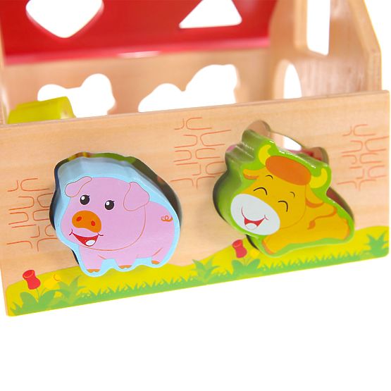 Căsuță din lemn, fermă sortator cu cuburi ECOTOYS