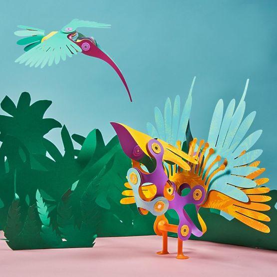 Clixo, Păsări tropicale din pădurea tropicală, set de construcție magnetică 22 bucăți