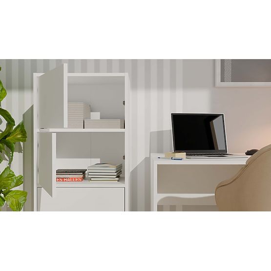 Comodă ALMA ALBĂ Dulap 4 Uși 4 Rafturi