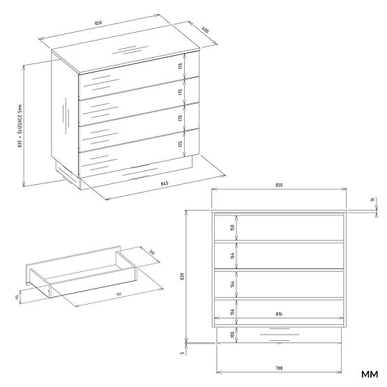 Comodă AMBER 4S Dulap 4 Sertare pentru Dormitor Livingroom CAȘMIR Bej
