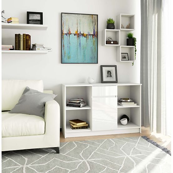 COMODĂ B-17 120 cm 1 SERTAR 1 UȘĂ PK ALB / LUCIOAS ALB