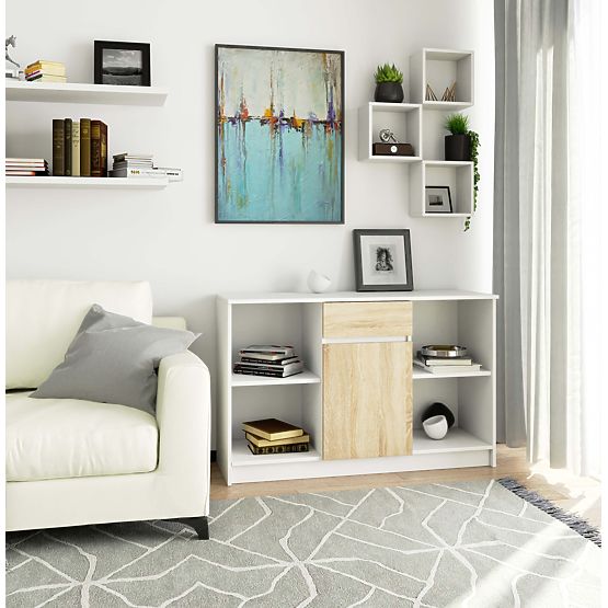 COMODĂ B-17 120 cm 1 SERTAR 1 UȘĂ PK ALBĂ / SONOMA