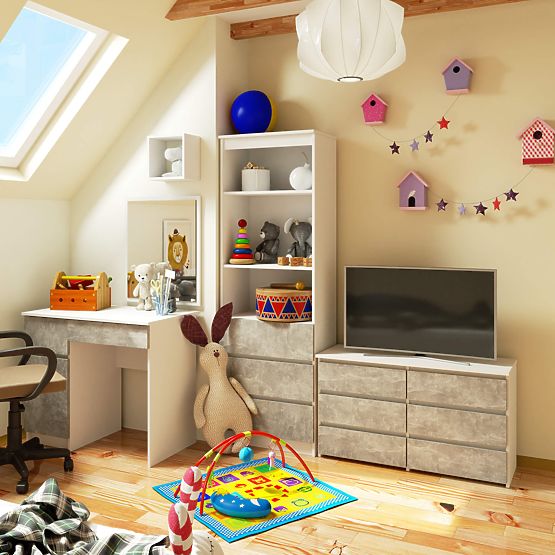 COMODĂ CL100 6SZ PK ALBĂ / BETON