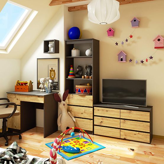 COMODĂ CL100 6SZ PK GRI / STEJAR ARTISAN