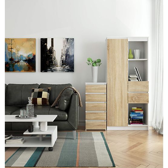 COMODĂ CL5 PK ALBĂ / STEJAR SONOMA