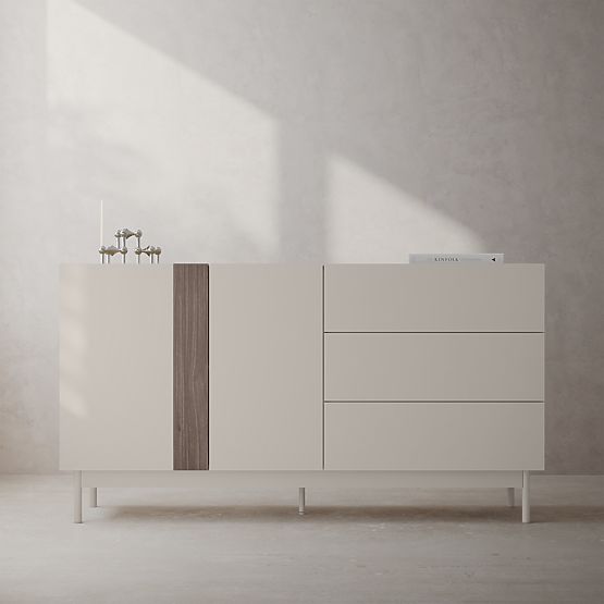 Comodă cu două uși și sertare Berula, culoare cașmir, Nuc Villa