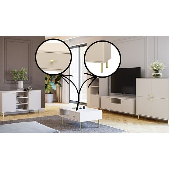 Comodă cu două uși Venus, cașmir, picioare metalice aurii