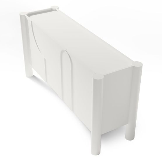 Comodă cu trei uși Lunaria cu fațadă frezată, albă