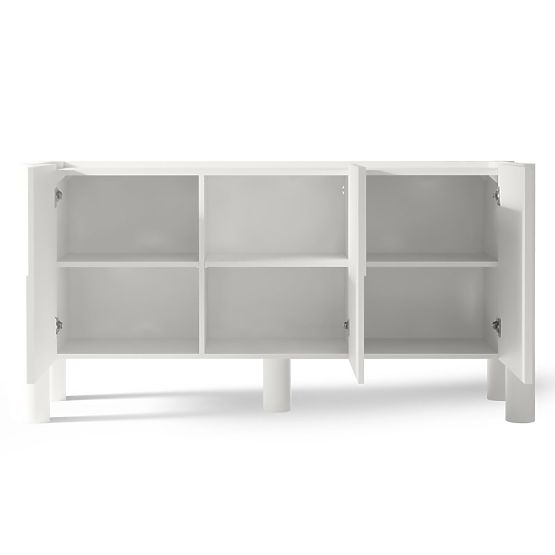 Comodă cu trei uși Lunaria cu fațadă frezată, albă