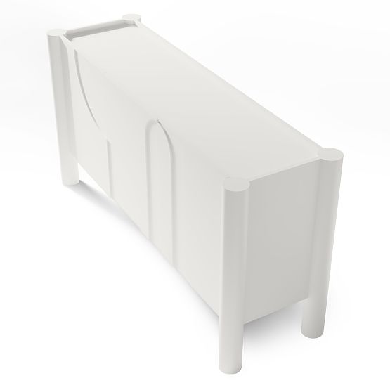 Comodă cu trei uși Lunaria cu fațadă frezată, albă