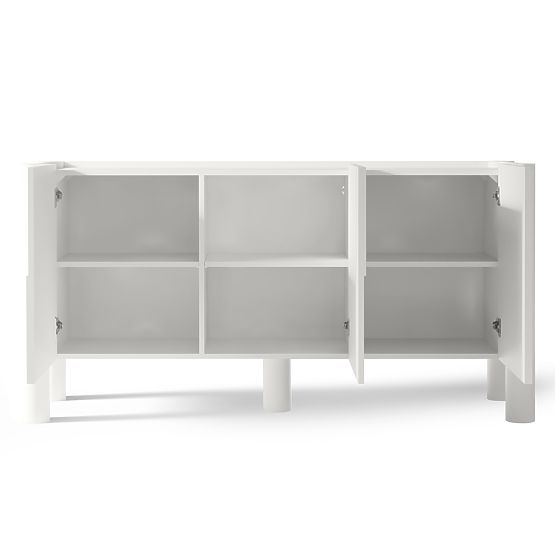 Comodă cu trei uși Lunaria cu fațadă frezată, albă