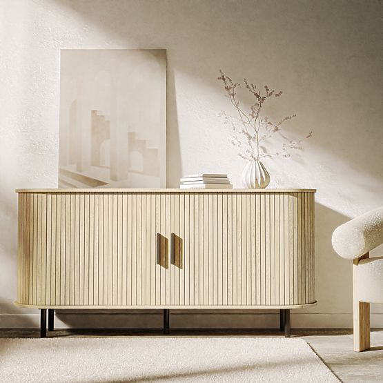 Comodă Gliss, rotunjită, lamele, stejar deschis