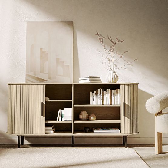 Comodă Gliss, rotunjită, lamele, stejar deschis