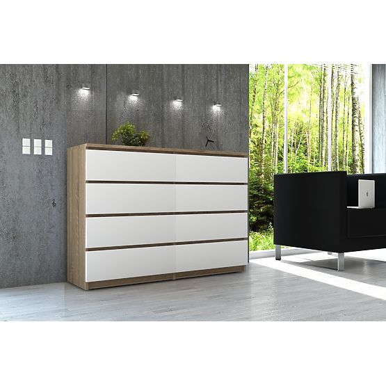 COMODĂ K 120 cm 8 SERTARE PK SONOMA / ALB