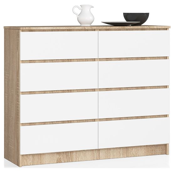 COMODĂ K 120 cm 8 SERTARE PK SONOMA / ALB