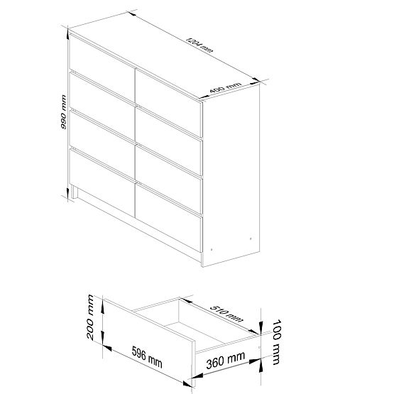 COMODĂ K 120 cm 8 SERTARE PK STEJAR SONOMA