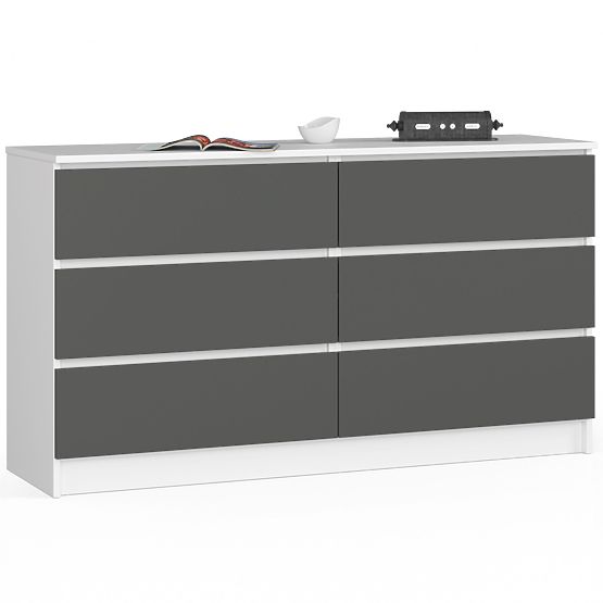Comodă K 140 cm 6 sertare PK alb-grafit gri