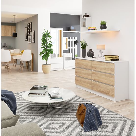 COMODĂ K 140 cm 6 SERTARE PK ALB / SONOMA