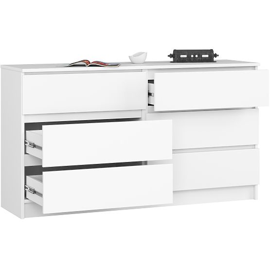 COMODĂ K 140 cm 6 SERTARE PK ALBĂ