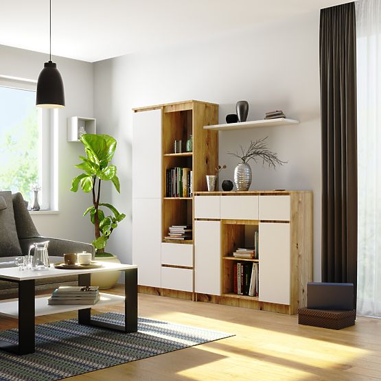 COMODĂ K100 2D 3SZ 1P PK STEJAR ARTISAN / ALB